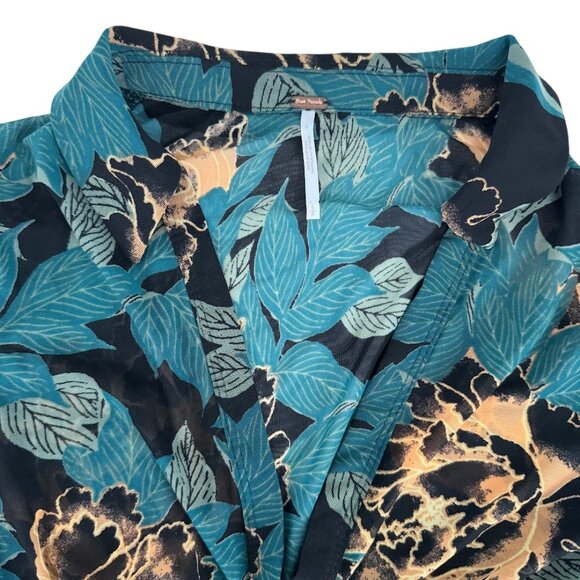Free People Lucky Shirtee Black Bloom Green Floral Mesh Top Size S - Picture 6 of 13